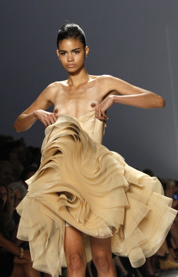 Fashion runway models nip slip