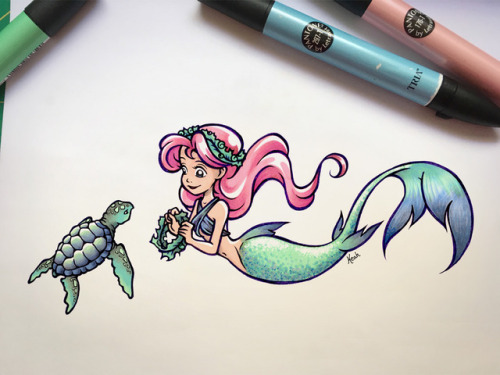 Inktober: Day 2Seaweed crowns for sea turtles.