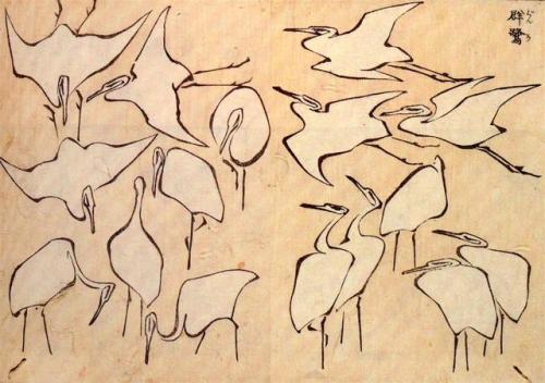 nobrashfestivity:Katushika Hokusai, Cranes, from Quick lessons in Simplified Drawingmore