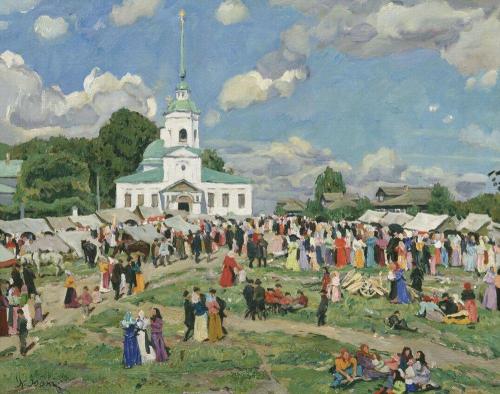 konstantin-yuon: Rural holiday. Tver Governorate, 1910, Konstantin YuonMedium: oil,canvas
