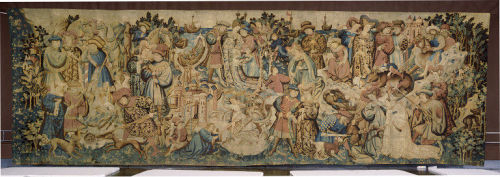 “Swan and Otter Hunt”, woven wool tapestry, Netherlands, possibly Arras, 1430s. Part of 