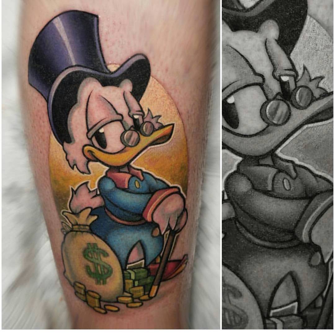 Scrooge Mcduck theme tattoo on Leg   Scrooge Mcduck theme tattoo inked  at Nandi Tattoo and Art studio  Hyderabad  unclescrooge tattooart  scroogemcduck tattoo inked nanditattoostudio  By Nandi Tattoo