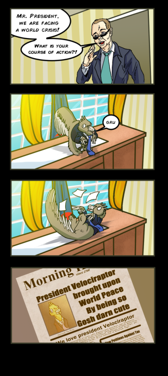 a-dinosaur-a-day: ablazeko: The many adventures of President Velociraptor inspired by this post 