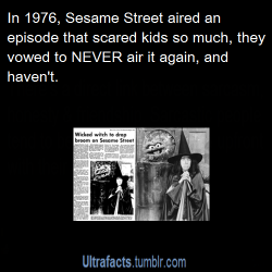 ultrafacts:  aaronburr15:ultrafacts:Source If you want more facts, follow Ultrafacts     I want to see it  On February 10, 1976, Sesame Street Episode 847 aired, featuring Margaret Hamilton reprising her role as the Wicked Witch of  the West from the