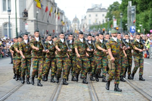 belgian soldiers parade in the streets of brussels belgium on the day of belgian independence
