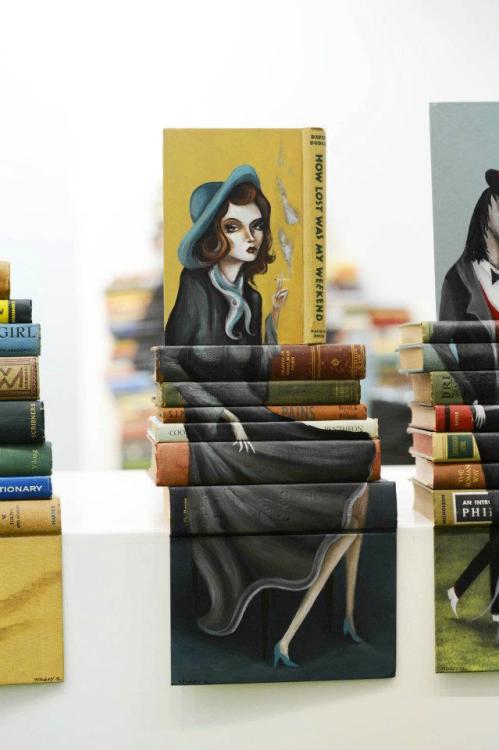 asylum-art:  Painted Book Sculptures byMike Stilkey, “Full of Smiles and Soft Attentions” LA-based artist Mike Stilkey creates whimsical painted sculptures out of stacked books. Mike has always been attracted to painting and drawing not only on vintage