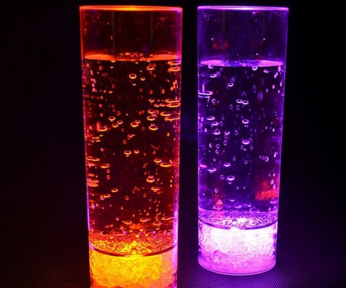 awesomeshityoucanbuy:  Light Up GlassesCreate a chic environment at your next get together by serving up drinks in these light up glasses. Each of these highball glasses hold up to 16 ounces and emits a bright and colorful light from the bottom that light