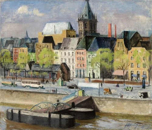View from the Rhine to the city hall in Cologne   -   Friedrich Ahlers-Hesterman