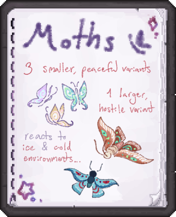 The Moth page. Includes notes on the new hostile and peaceful moth variants