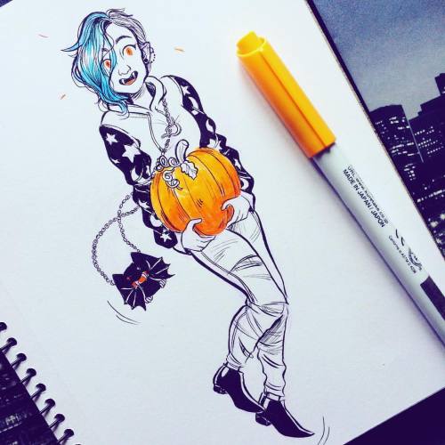 Another inktober sketch: a vampire and her pumpkin! #inktober #inktober2016 #inktober2go #kuretakein