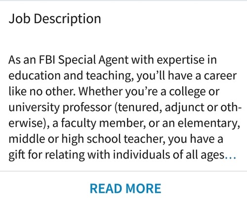 I mean, if the FBI sees the value in education and wanting highly qualified teachers added to its or