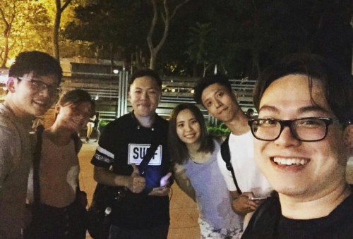 clara-bb: Me and frienfs, we played pokemon go haha, the with black shirt beside me wanted to date 