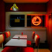 A Pin-Up Dining Area With A Glowing Sign For Permission To Smoke by Nikita Sursin.