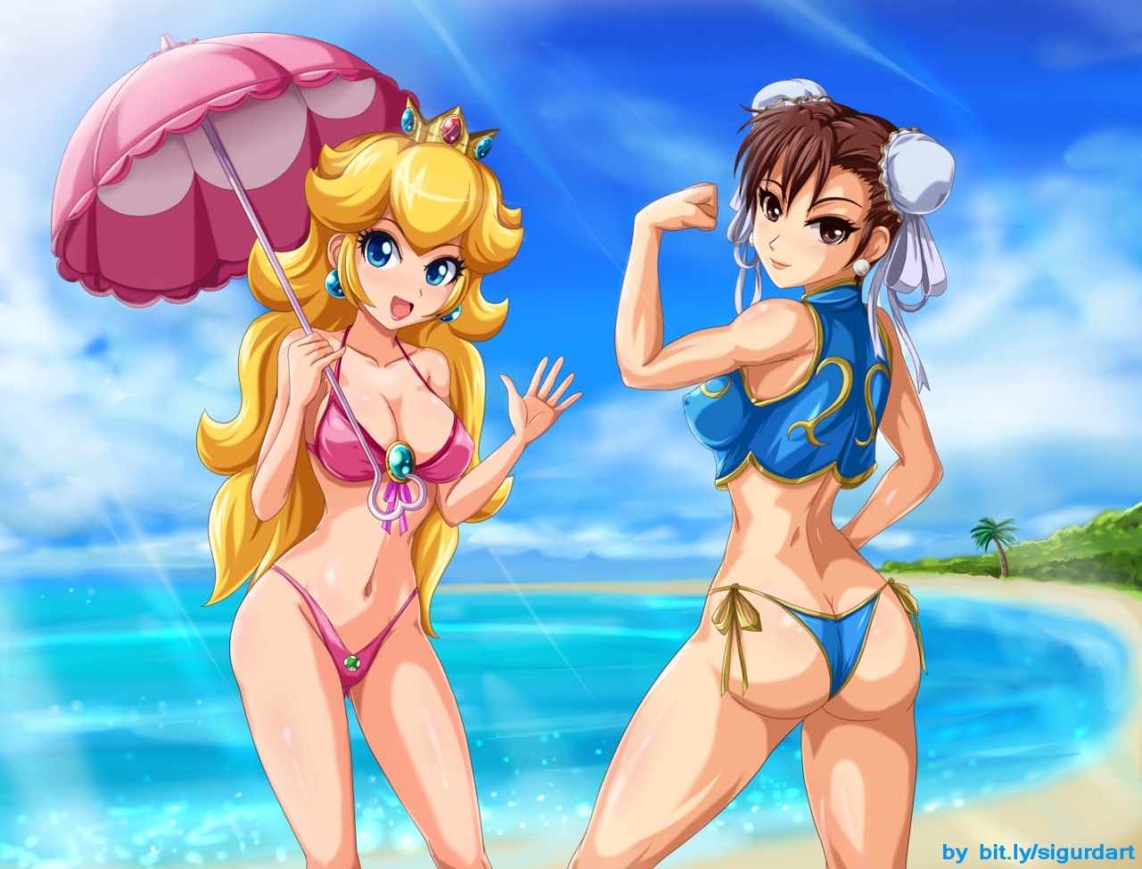 drpixule:    Princess Peach Beach  Summer Samus  Peach and Chun-Li at the beachBy