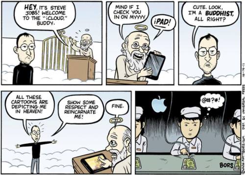 eastiseverywhere:Matt BorsJobs’ New JobUS (2011)[Source]I’m extremely chuffed at how this comic both