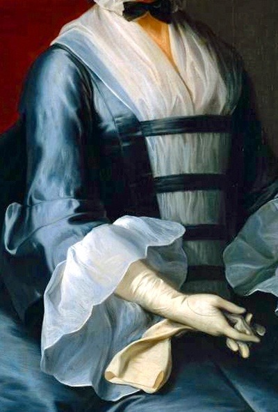 Bodice, Fichu, sleeve and glove detail. Mrs Sarah Ingram c.1750-5 by Thomas Hudson (Tate)