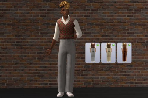 ello-sims: CordJacket replaced with @vulrien-sims  4t2 Vroshii Vintage Pants + Knit Vest This o