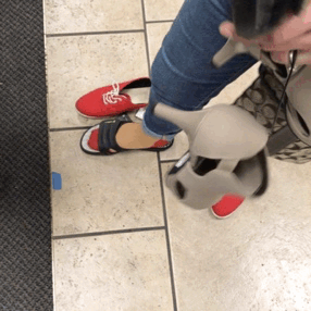Teasing at the store in red/tan Cuban heel stockings. Footjob was just for home though.