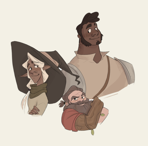 ghostcribs:some boys [image description: a drawing of Taako, Magnus and Merle from the chest up agai