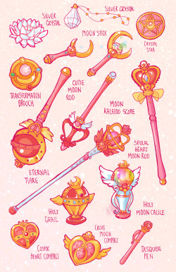 earthguardianmamoru: – Sailor Moon`s Items and Weapons for all 5 arcs After drawing the items and weapons for my Earth Guardian Mamoru comic, I decided to the originals as well. Here are all of Usagi’s magical girl gadgets ;) 