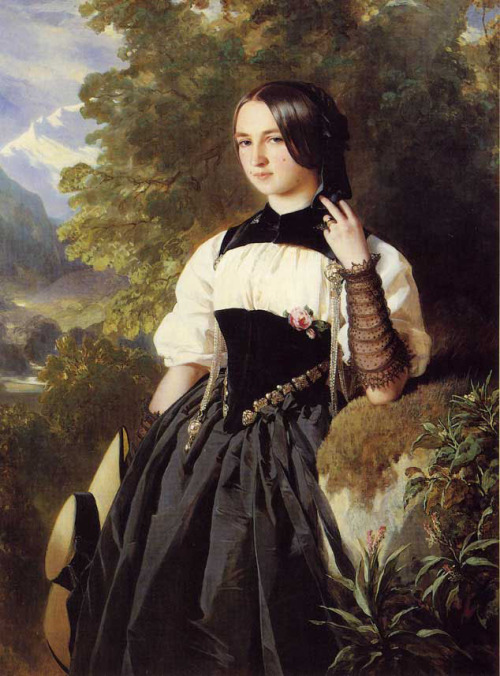 franz-xaver-winterhalter: A Swiss Girl from Interlaken, Franz Xaver WinterhalterMedium: oil,canvasht