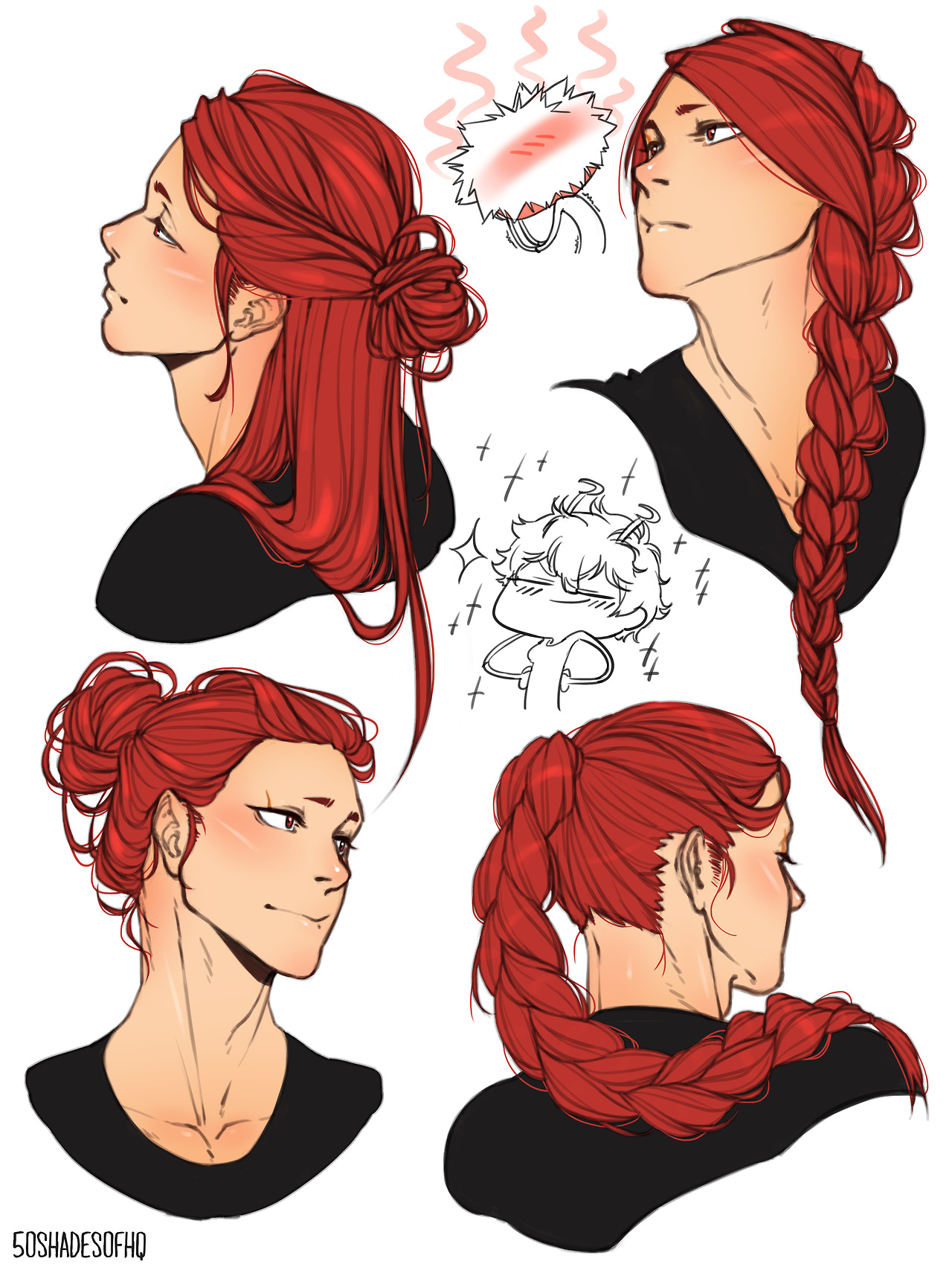 50shadesofhq:  I tried to draw Kirishima with long hair and he’s my death. He’s