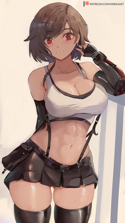 miraihikariart:Short Hair Tifa! (with abs