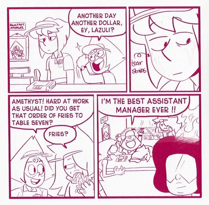 rockonandstuff:  as-warm-as-choco:  A FAST FOOD AU by Lauren Zuke and Mira W. (from