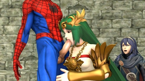 loverlassysponk2:Spider-Man love Palutena while Lucina watches