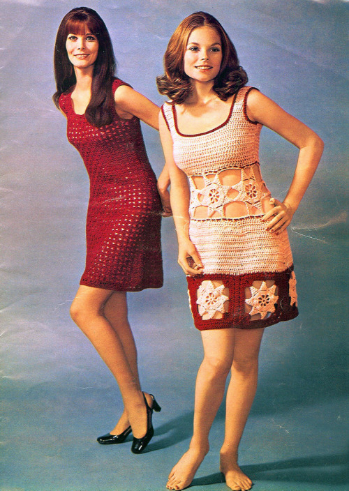 theswinginsixties: 1960s crocheted dress fashions.