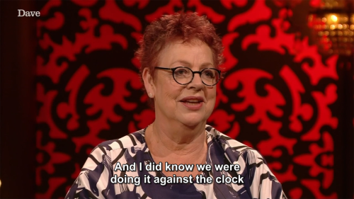 [ID: Four screencaps from Taskmaster. Smiling, David Baddiel says, “Can I just tell you something? I