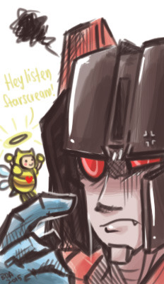 brokendeathangel:  A Bumblebee-angel on Starscream’s shoulder (giving him annoying
