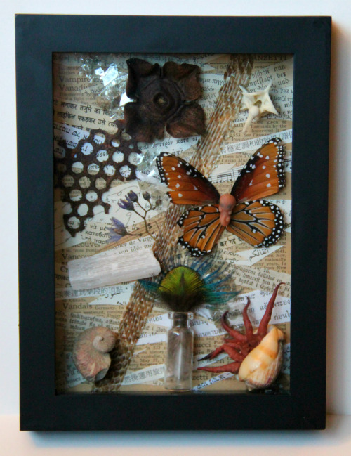 A couple shadowbox mixed media pieces, which I think of as miniature cabinets of curiosity. These fe