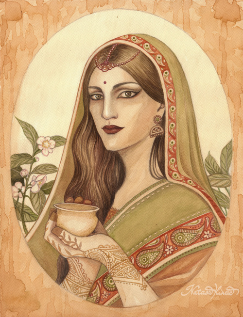 “Black Tea”, part of a series of tea personifications.Painted with black tea and watercolour.[Facebo