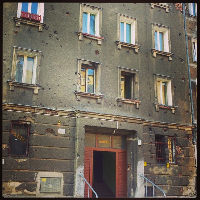 Architecture hunt: our city was German before World War II. These bullet holes most