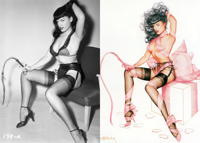 vintagegal:  Bettie Page and inspired paintings of her by the amazing Olivia De Berardinis