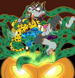 felino-art: Halloween stream commission for  vinzin featuring  gamerfox!  If you like my work consider donating to me at Ko-fi &lt;3    Unf~