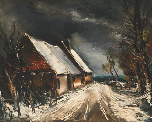 Maurice De Vlaminck (French, 1876–1958, b. Paris, France) - Rue de Village Sous la Neige  Paintings: