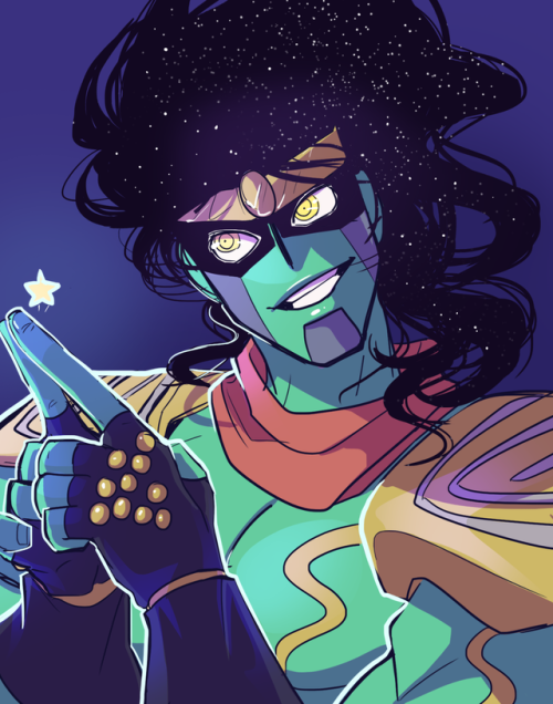 herzspalter:Hello I love Star Platinum and I doodled him a couple times with the green color scheme 