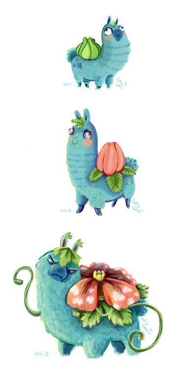 yoursashfully:  I decided to start drawing Pokemon as alpacas. Using the National Pokedex and working my way from 001 - 151 ; possibly more if I get the time. Here is Bulbasaur, Ivysaur and Venusaur!