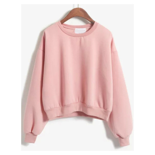 Round Neck Crop Pink Sweatshirt ❤ liked on Polyvore (see more long sleeve crop tops)