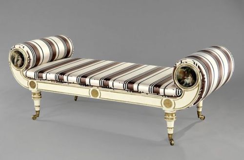 English ca. 1810 Regency decorated daybedThe day-bed couch, with romantic figurative medallions inco