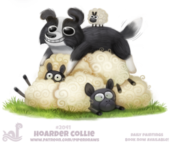 Cryptid-Creations:  Daily Paint 2041# Hoarder Collie Daily Book And Prints Available