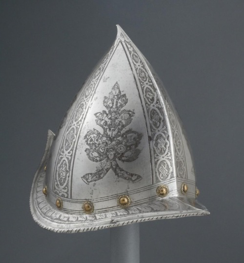 Peaked morion originating from Northern Italy, circa 1570.from The Philadelphia Museum of Art