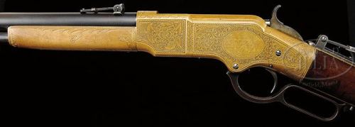 Extremely rare Briggs patent Henry Rifle with brass forearm.Sold at Auction: $103,500