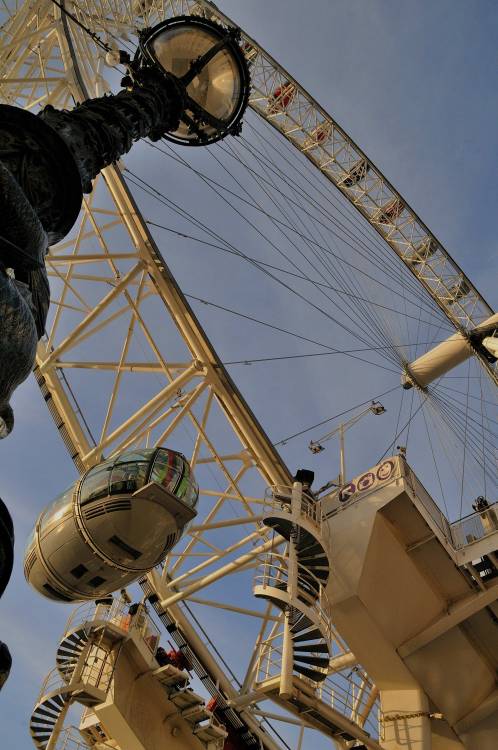 From Under The ‘London Eye’.Gondolas coming into dock.Thames Embankment, London, England   October 2