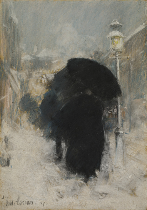 A New York BlizzardChilde Hassam (American; 1859–1935)ca. 1890Pastel on wood pulp cardboardIsabella 