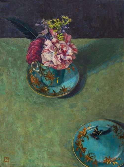 huariqueje:Rosa Mundi   -    Charlotte SorapureBritish, b.1968-Oil on linen, 40,5 x 30 cm.