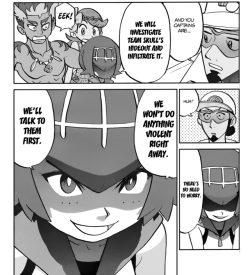 jadeazora:  &gt;Won’t do anything violent right away. &gt;Looks like the first person who would do just that.  Also, pretty sure Kukui just had a chill go up his spine, judging by his expression.  my gurl~ &lt; |D