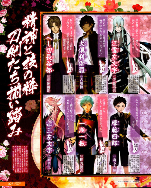 xxusagii:  Touken Ranbu spread from B’s-LOG 2015年04月号!!!! 